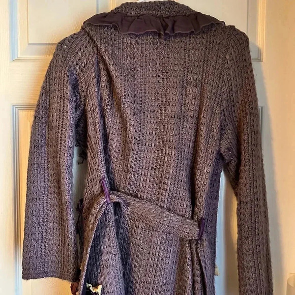 ANIA. A Women’s Vintage Knitted Duster Sweater Tie Y2K Boho Flowers Artsy - Picture 4 of 7